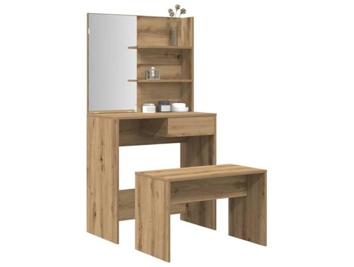 HKQWPBF Schminktisch-Set Artisan-Eiche Holzwerkstoff mit Spiegel Stabile Konstruktion, feuchtigkeitsbeständig, leicht zu reinigen, viel Stauraum, elegantes Design
