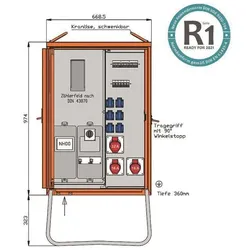 Walther Werke, Baustromverteiler, WAL WAV0131BR1 Anschlussverteiler 44kVA Zählerpl. NH-Abgang RCD TypB 3 CEE-Abg. (3x, CEE 16/5, CEE 32/5)