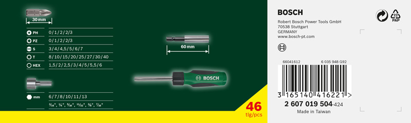 Bosch 46-teilig Schraubendreher-Set, mit Bit Garage im Handgriff 2607019504