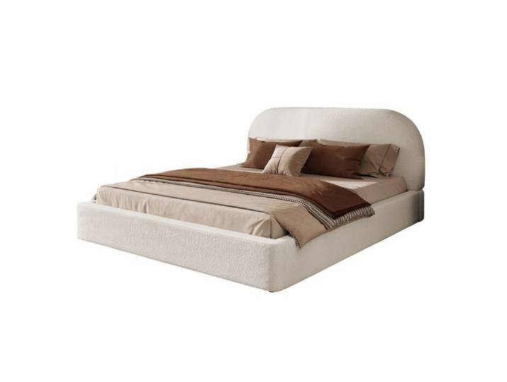 ULEVR Lit double rembourré avec sommier 180x200 cm - structure encastrée éléments lavables beige bouclé