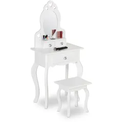Relaxdays Kinder Schminktisch mit Hocker Weiß,Silber