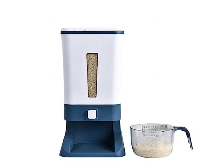 NIBHZ Reisspender, Große Müsli-Trockenfutter-Aufbewahrungsbehälter mit Messbecher, BPA-freier Haushalt für Die Organisation von Küchen- und Speisekammern,Blue