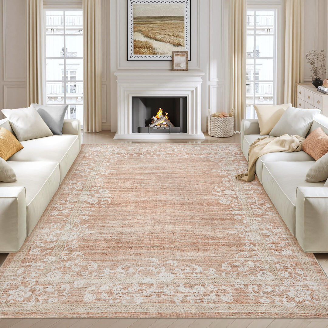 Lily Manor Floral Area Rug Pink Rectangle 160 x 230 cm