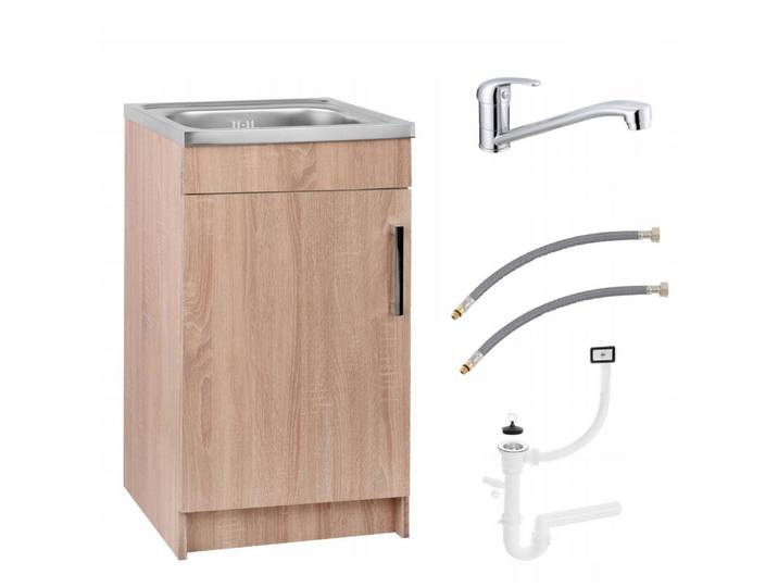 STAMAR Spülenschrank Küchenschrank 50cm Sonoma Eiche Slim Spüle 1 Kammer Siphon Kompakt XXL Standschrank 40cm Tiefe Edelstahl Spülbecken Geschirrspüler Kompakt