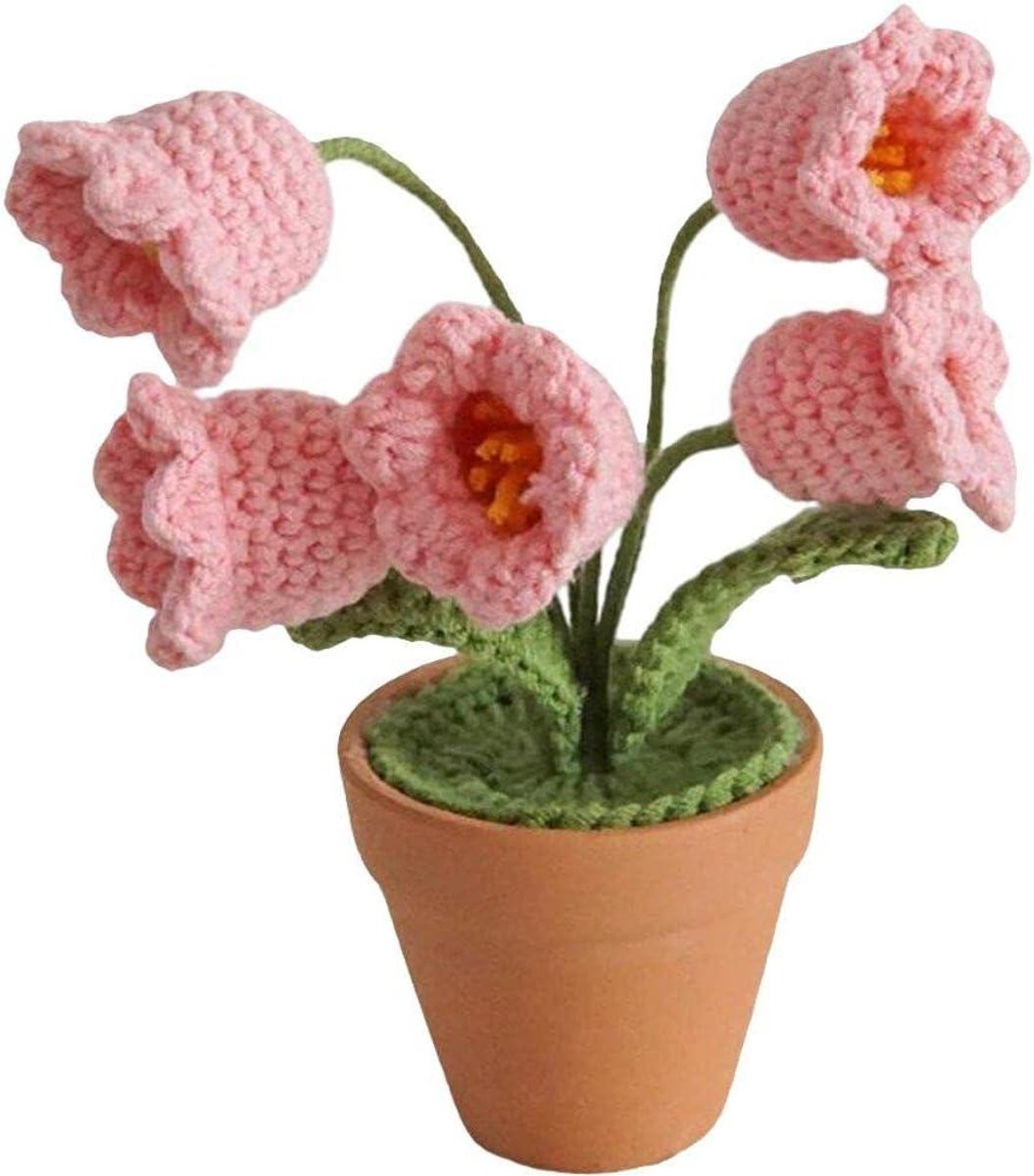 Handgemaakte roze kunstplant orchidee met gehaakte bloem voor woondecoratie - Hoogte: 11 cm