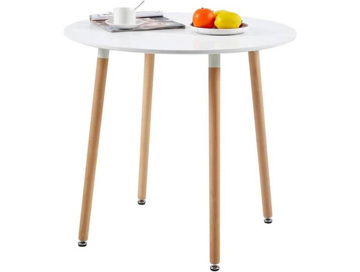 EGGREE Ronde Table de Salle à Manger Scandinave Diamètre 80 cm Moderne Style Nordique en Bois Blanc