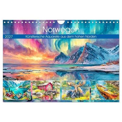 Norwegen. Künstlerische Aquarelle aus dem hohen Norden (Wandkalender 2027 DIN A4 quer), CALVENDO Monatskalender