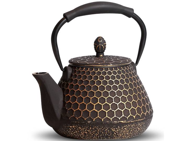Théière en fonte avec intérieur émaillé, dessus de cuisinière revêtu, théière à motif accent d'abeille avec infuseurs pour adt Tea, 32oz, 950ml, violet