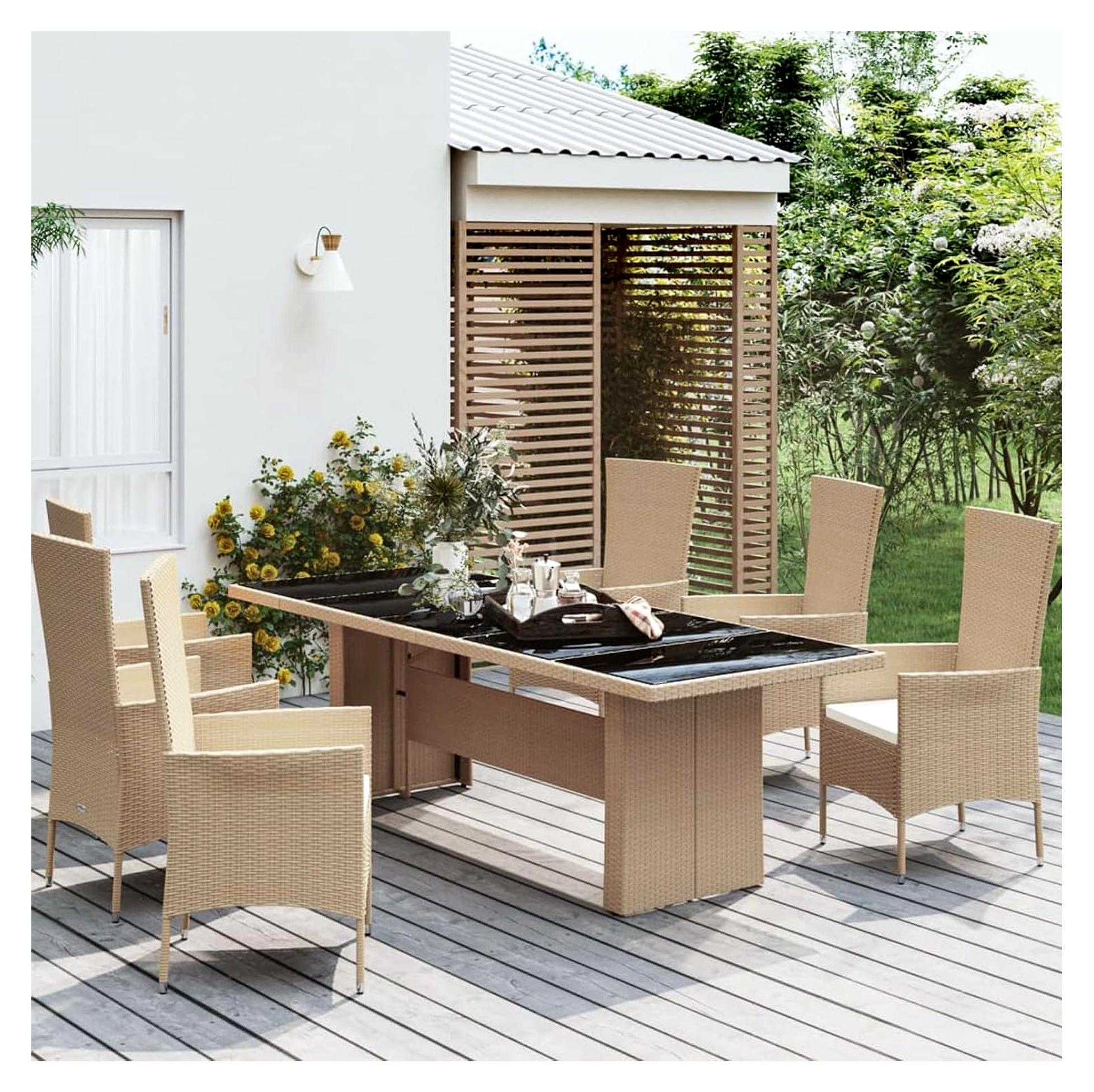 Gartentisch aus Polyrattan mit Glasplatte, Outdoor-Tisch für Balkon, Picknick, Hinterhof und Terrasse, Campingtisch, Gartenmöbel
