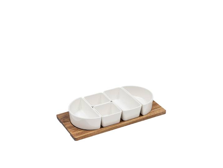 6-teiliges Dipschalen-Set „Alto Modular“ Akazienholz Weiss, Natural Ladelle