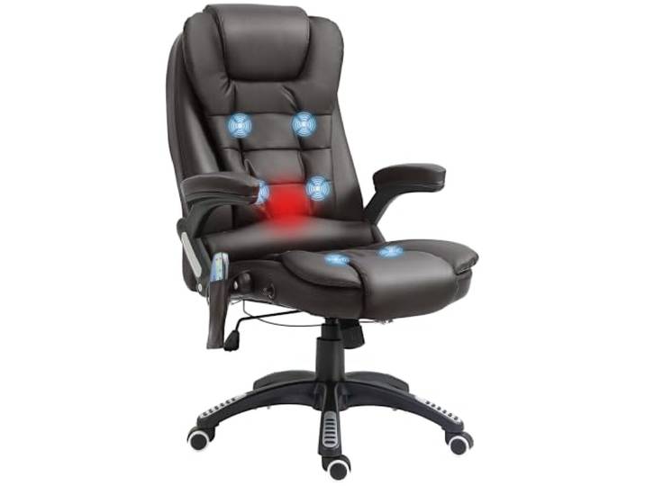 HOMCOM Fauteuil de Bureau Massant Chauffant Électrique Ergonomique Brun Fauteuil Bureau Ergonomique\, Revêtement Synthétique