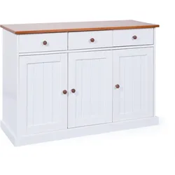 Inter Link FSC Sideboard Westerland 3 Türen und Schubladen Kiefer Massivholz weiss und sepia, braun lackiert