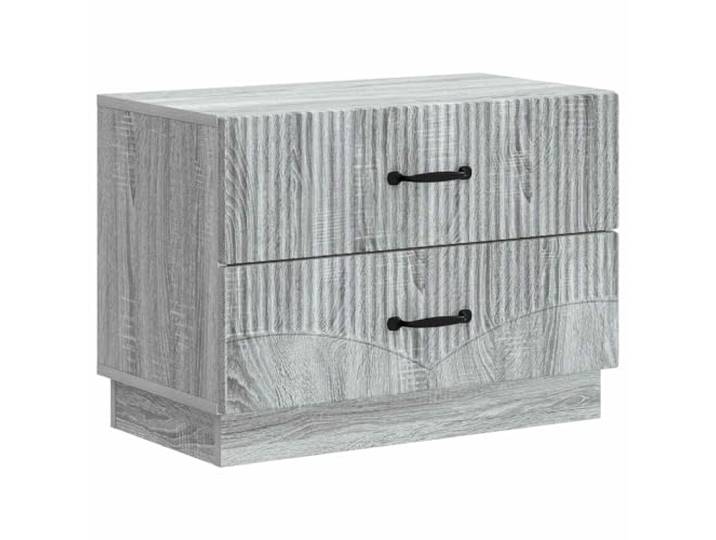 KGFHERENB Nachttisch Graues Sonoma 62x34,5x44,5 cm Holzwerkstoff Moderner Nachtschrank in Graues Sonoma für das Schlafzimmer, mit 2 geräumigen Schubladen und eleganten schwarzen Griffen.