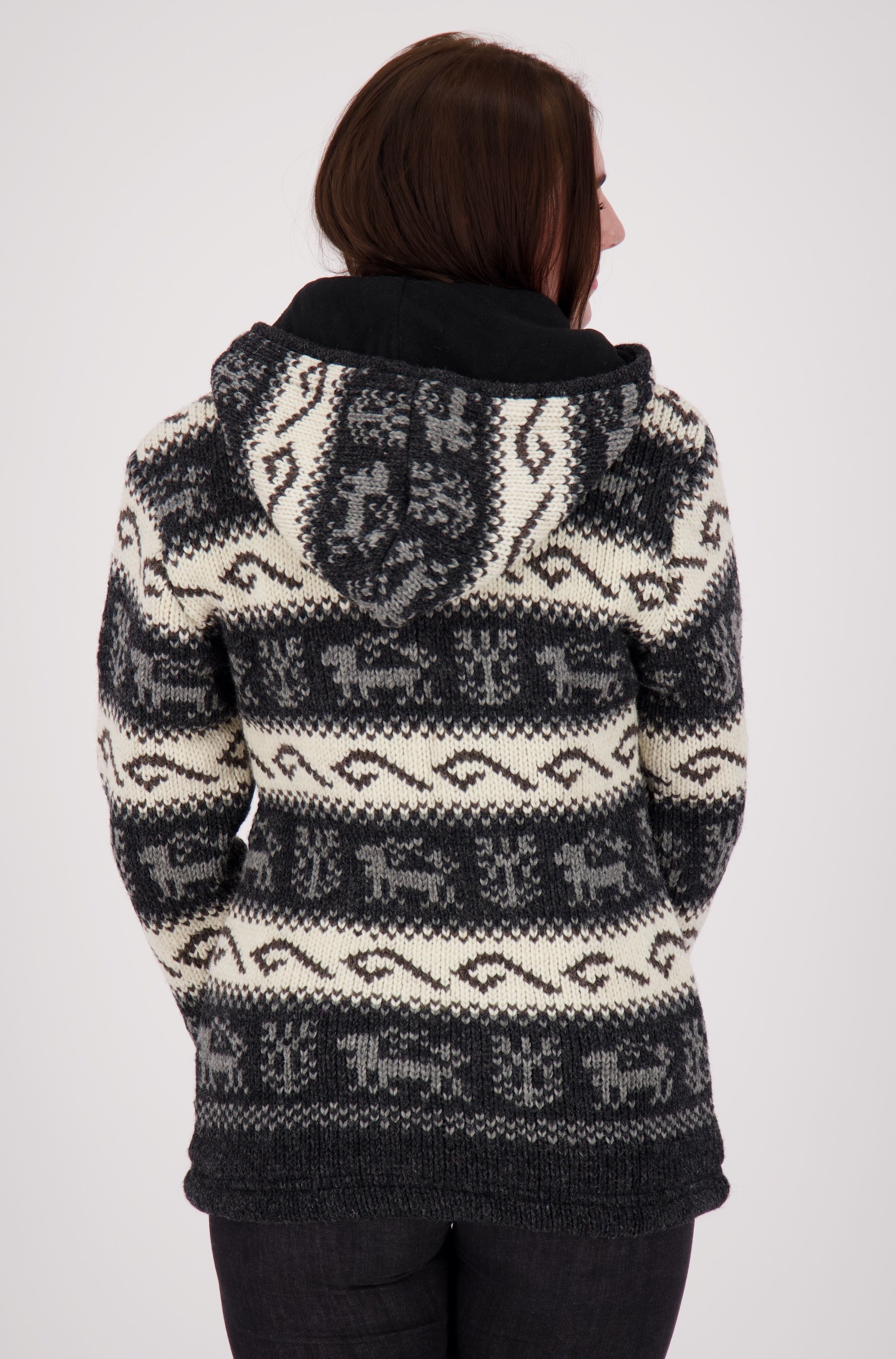 Strickfleecejacke DEPROC ACTIVE "ANNAPURNA", Damen, Gr. 44L, grau, Fleece, Obermaterial: 100% Wolle. Futter: 100% Polyester, regular fit hüftbedeckend, gerader Abschluss, Jacken Strickfleecejacke, mit Kapuze und weichem Fleece gefüttert