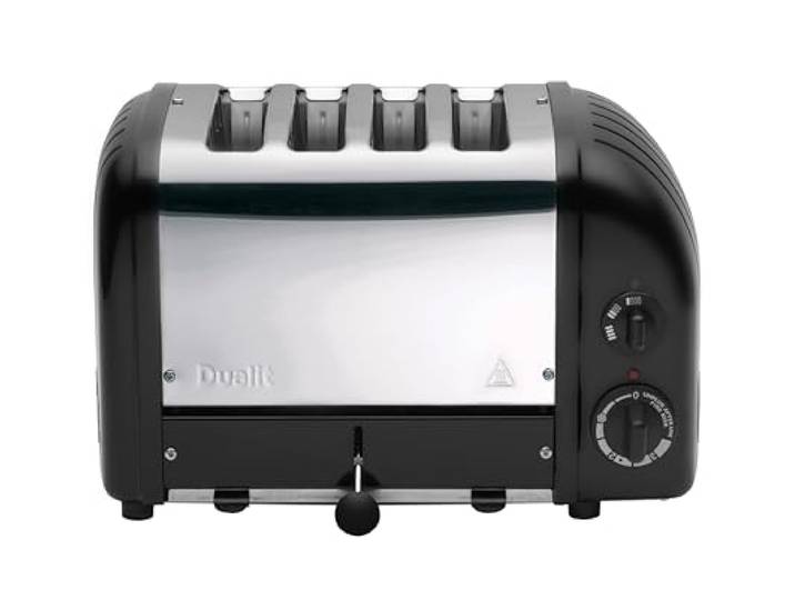 Dualit NEWGEN Premium Toaster 4 Scheiben Schwarz-Metall, handgefertigt Toaster Retro mit ProHeat®-Heizelementen, gleichmäßige Bräune, mechanischer Timer, manueller Hebel, Edelstahlgehäuse