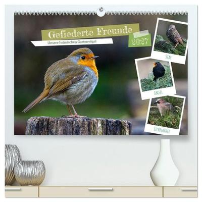 Gefiederte Freunde - Unsere heimischen Gartenvögel (hochwertiger Premium Wandkalender 2027 DIN A2 quer), Kunstdruck in Hochglanz