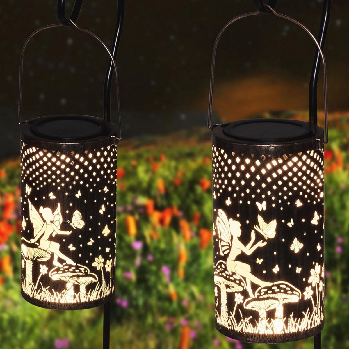 Set van 2 Bronskleurige Solar Tuinlantaarns - IP65 Waterdichte Buitenverlichting