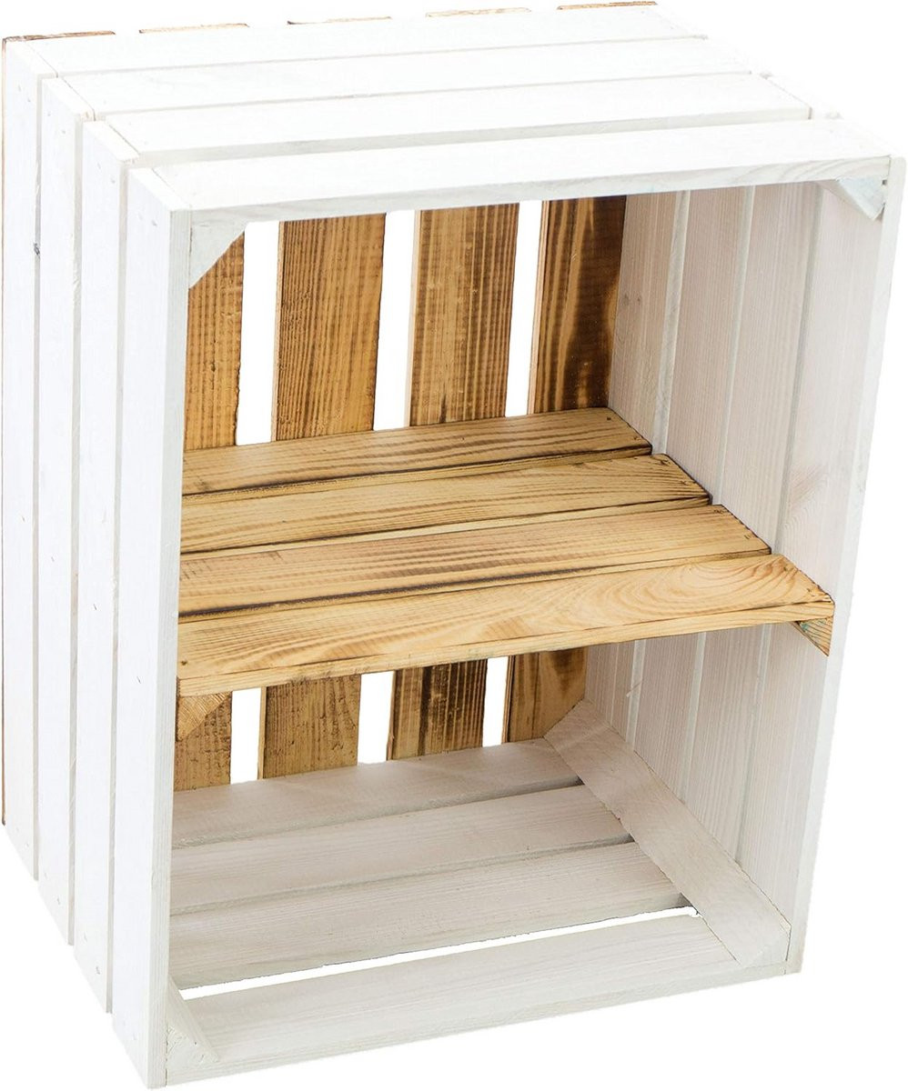 Gevlamde Houten Kist met Tussenplank - Robuuste Stapelbare Opbergbox voor Schoenen of Decoratie