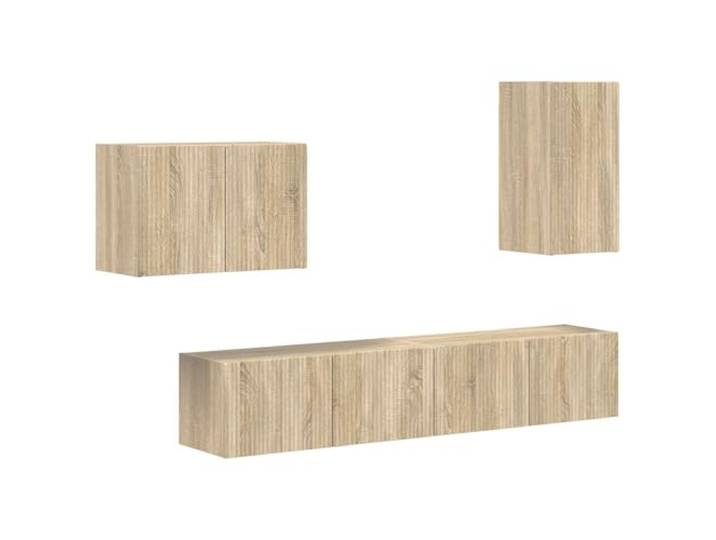 KGHERMDF TV-Wandschrank-Set Wandmontiert 4 pcs Sonoma-Eiche Holzwerkstoff, 90°-Pendeltüren, Stauraum für Geräte, Pflegeleicht, Ideal für kleine Räume
