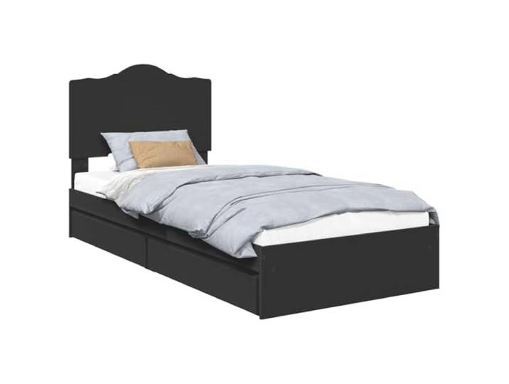 PUGYNBK Bett mit Aufbewahrung, Schwarz, 100 x 200 cm, aus technischem Holz Robuster Rahmen, funktionale Schubladen, modernes Design, einfache Montage, einfache Wartung