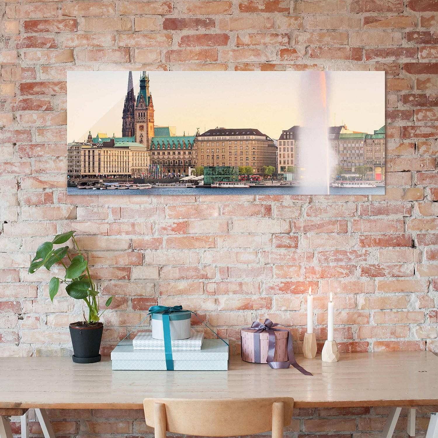 home24 Glazen afbeelding Hamburger Alster met stedenmotief, transparant en meerkleurig