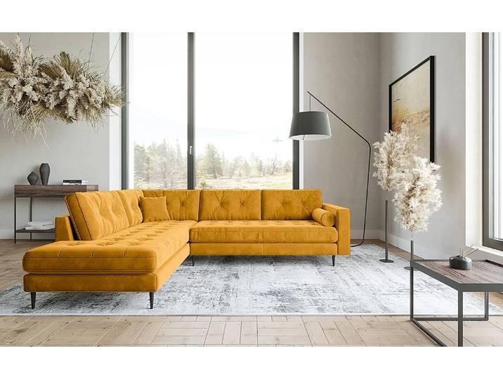 Ecksofa Purches Braun Samt Selby 259 x 87 x 205cm Ottomane davorstehend links Glamour
