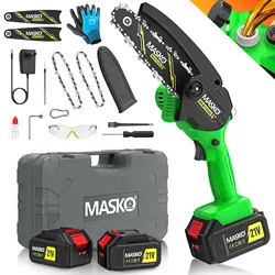MASKO® Mini-Kettensäge mit Akku 8000mAh   Handkettensäge Elektro mit 2 Akku 4000mAh für Gartenscheren/Astscheren/Holzschneiden   Motorsäge 800W automatisches Ölsystem