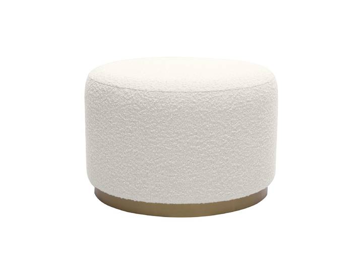 Pouf rond en tissu effet laine bouclée blanc cassé et métal doré D54 cm AMAYA