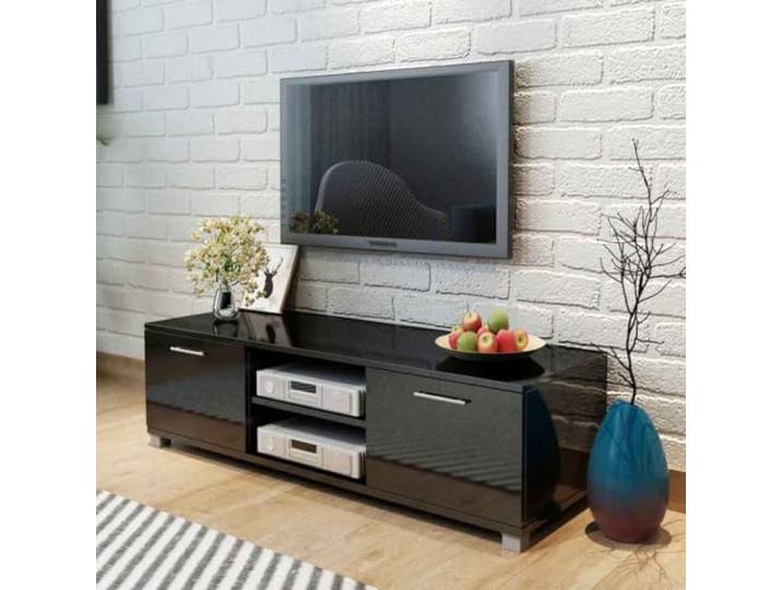 HEFZGDB TV-Schrank Hochglanz-Schwarz 120x40,5x35 cm mit 4 Kabelabgängen, Moderner Hochglanz-Fernsehschrank als Sideboard mit Stauraum, Robuster HiFi-Schrank und Lowboard