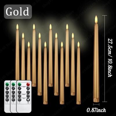 Uplifted Finds 12 To 72 Pcs Flameless LED Taper Candles With Remote Control Battery Flickering Lights For Wedding Table Decor gold 12 Pcs