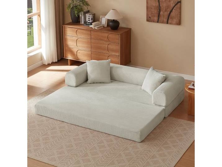 Canapé modulable - MINIMAL - Canapé Modulable Convertible en Lit Tatami Pliant - Sans structure - Mousse - Beige