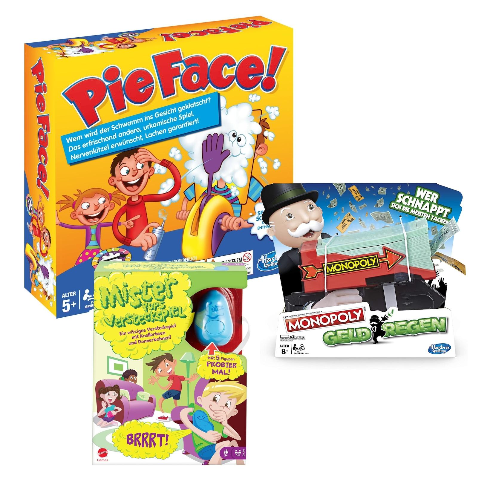 Spiele Bundle Pie Face Mister Pups Monopoly Geldregen Familienspiel Partyspiele