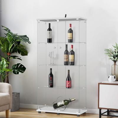 Dovelina Modern Tempered Glass Bookshelf with Glass Doors Curio Display Cabinet
