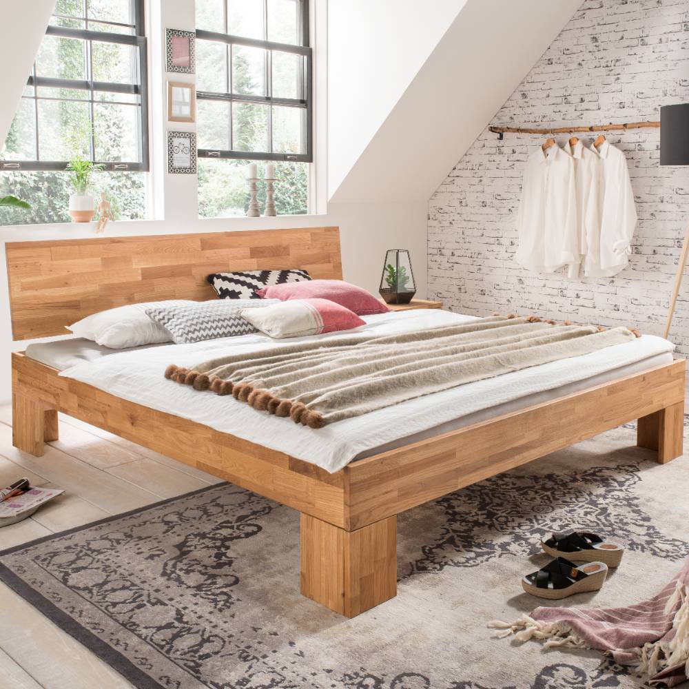 Pharao24.de Massivholzbett Naturholzbetten in modernem Design aus Eiche Massivholz