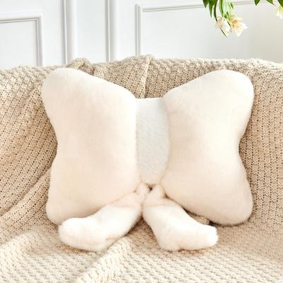 Trendy Discount Goods Cute Dusty Pink Bow Throw Pillows Soft Faux Rabbit Fur Aesthetic Home Decor Decorative Bow Pillow white