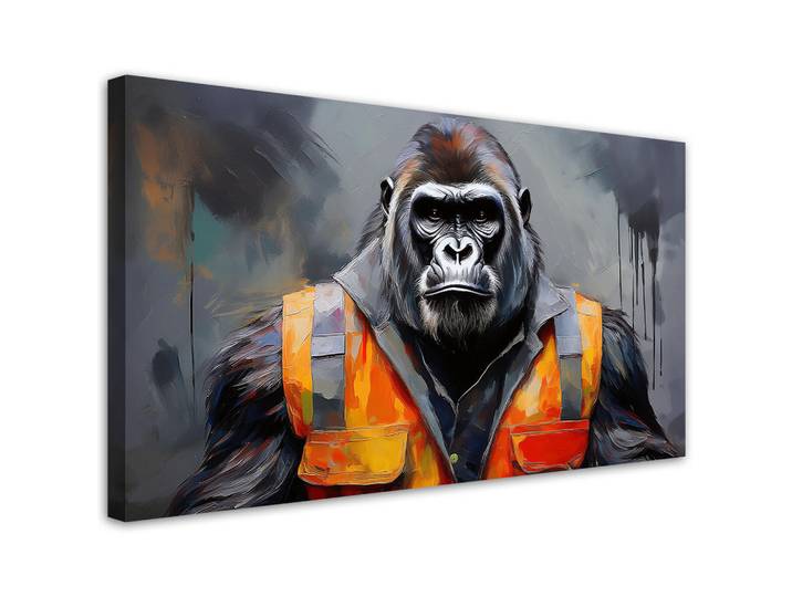 Feeby Leinwandbild Gorilla-Arbeiter-Abstraktion 120x60cm, Grau, Tiere, Rechteckig, 120x60 cm, Bilder & Rahmen, Bilder, Leinwandbilder