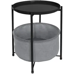 ML-Design Beistelltisch Rund 45,5x52,5 cm Schwarz aus Metall inkl. Stoffkorb und Tablett