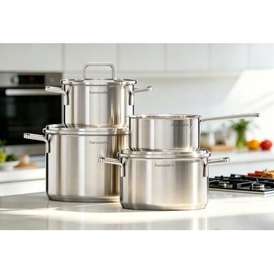 Topf-Set HANSEATIC "DAILY", silber (silberfarben), Töpfe, handfreundliche Griffe, Literskala, Glasdeckel, Induktion