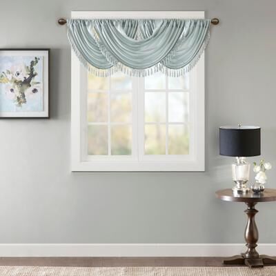 "Madison Park Elena Faux Silk Waterfall Embellished Tassel Trim Single 38x46"" Window Valance - 38 x 46"""