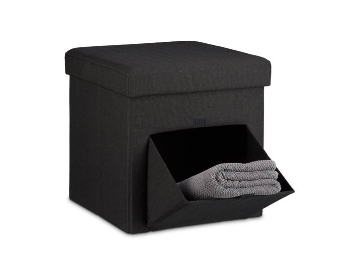 Faltbarer Sitzhocker mit Klappe Schwarz
