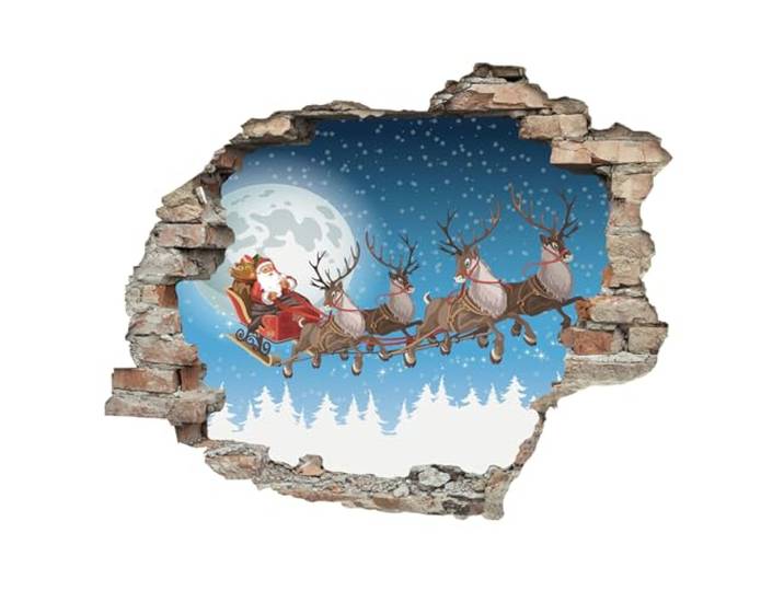 Queence 3D-Effekt Weihnachten ca. 60x50 cm Wandtattoo Wanddurchbruch Weihnachten Durchbruch selbstklebendes Wandbild Wandsticker Tattoo (Himmel)