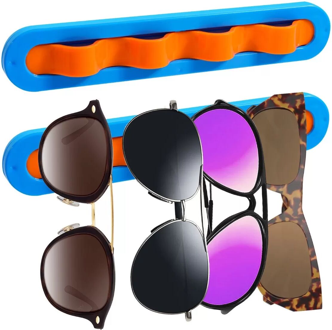 INF 2er-Pack Wandmontierter Wellen-Sonnenbrillenhalter, Brillen-Organizer Blau+Orange