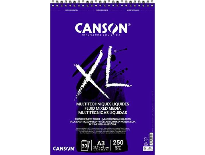 CANSON XL® Fluid Mixed Media, blok voor vloeibare mengtechnieken, DIN A3, 30 vellen, 250 g/m²