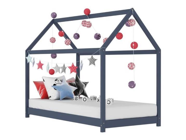 Lit Cabane Enfant - 398Qualité - Gris - Bois massif - 70x140 cm