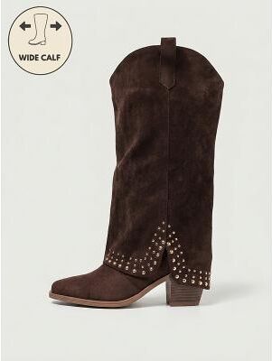 LightInthebox Women's Wide Calf Cowboy Boots - Western Mid-Calf Boots with Block Heel, Relaxed Country Style Riding Boots for Fall Winter Outfits, Daily Street Fashion Everyday Wear