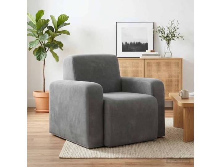 IBUQDDV Samtsessel Dunkelgrau mit Sperrholzrahmen und Schaumstoffkissen Wohnzimmer, Schlafzimmer, Innenbereich, moderne Optik, stabile Armlehnen, einfache Pflege