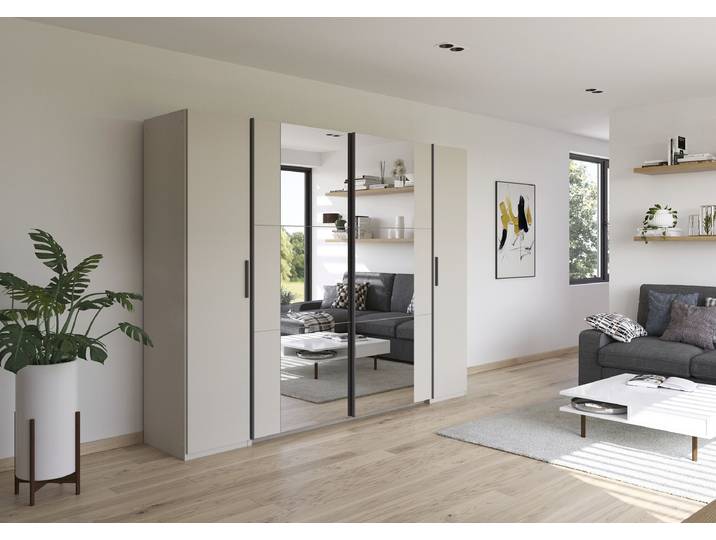 Armoire combinée Kronach avec miroir 268cm Beige/Cachemire Gris 2 miroir