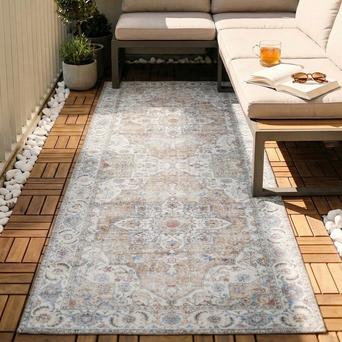 FRAAI Wasbare Loper Domingo Mandala Beige B: 80 cm, L: 200 cm