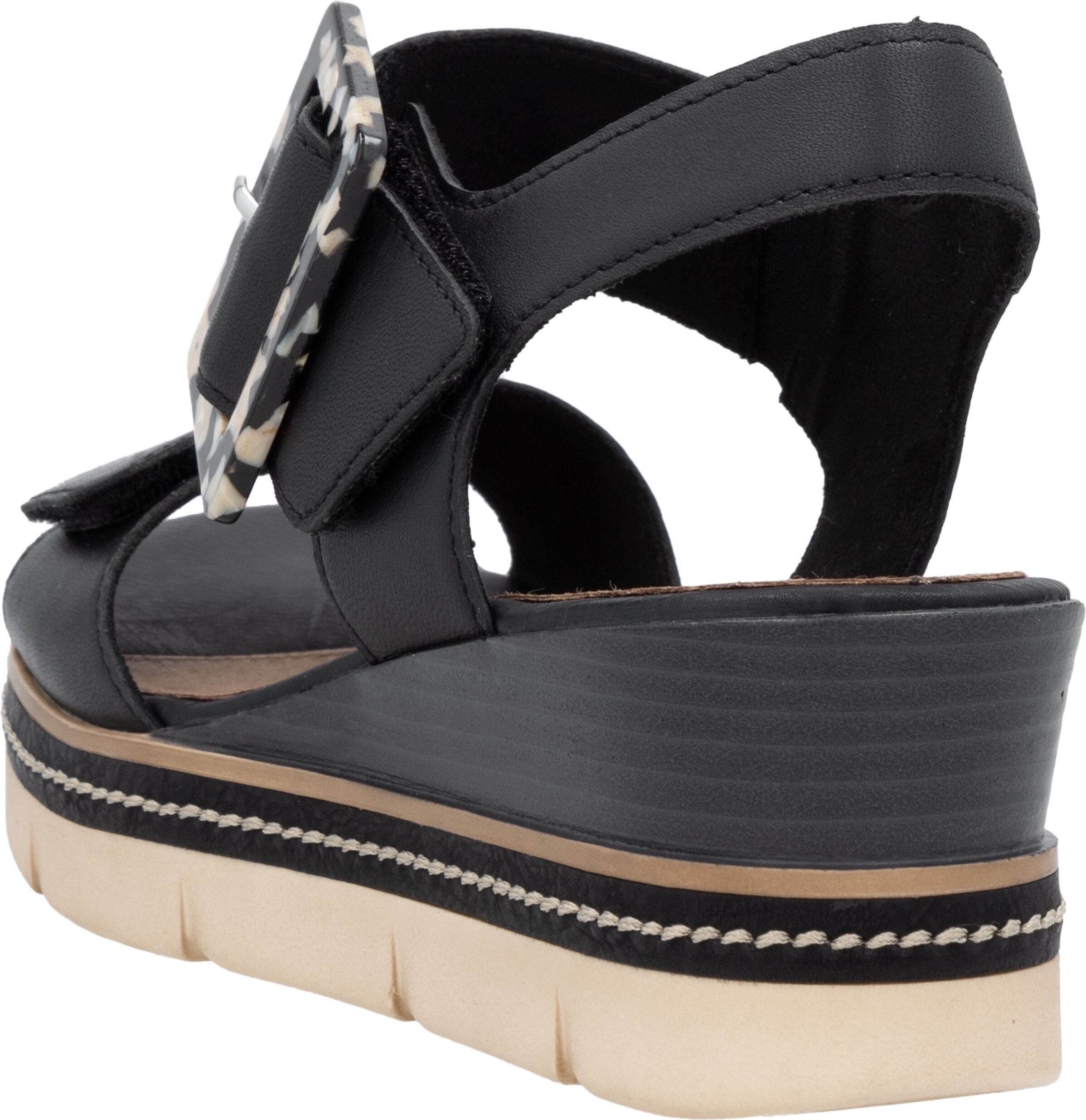 Keilsandalette REMONTE "Elisabeth Hurley-Collection", Damen, Gr. 36, Synthetik, schwarz, Leder, unifarben, Schuhe Keilsandalette, Keilabsatz, Riemensandale, Sommerschuh, auffällige Zierschnalle schwarz 36, Synthetik