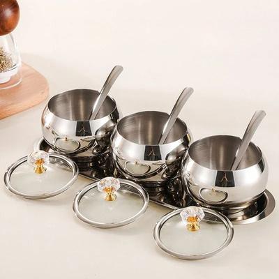 Uplift Essentials Gold & Silver Stainless Steel Luxury Condiment Set 3pcs silver